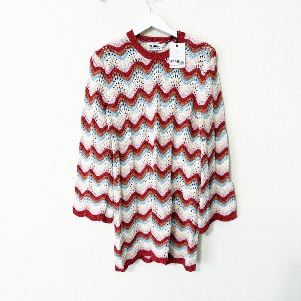NWT 27 Miles Malibu Reno Crochet dress w lettuce trim & bell sleeves multicolor - Picture 3 of 8